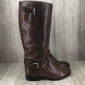 Enzo Angiolini Riding Boots Women's Size 9.5M Brown Leather Pull On Knee High